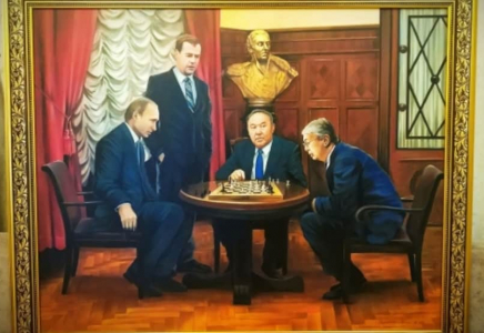 Назарбаев, Тоқаев, Путин және Медведев бейнеленген картина сатылымға шықты