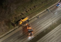 Алматыда КамАЗ арыққа аударылып түсті