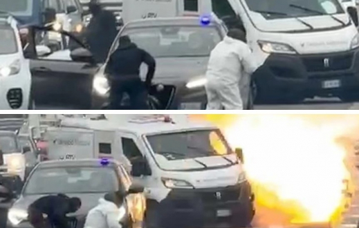 Италияда қарулы қарақшылар жол ортасында инкассаторлық көлікті жарып атыс шығарды (видео)