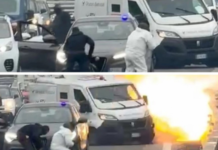 Италияда қарулы қарақшылар жол ортасында инкассаторлық көлікті жарып атыс шығарды (видео)