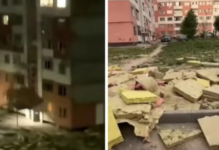 Алматыда қатты жел көпқабатты тұрғын үйдің сыртқы жабынын ұшырып әкетті (видео)